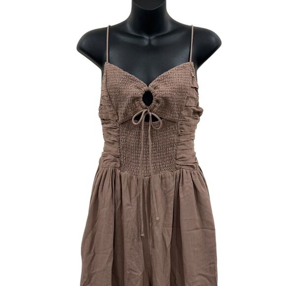 Free People Endless Summer Day Glow One Piece Smocked Cutout Jumpsuit In Pelican - Picture 6 of 8